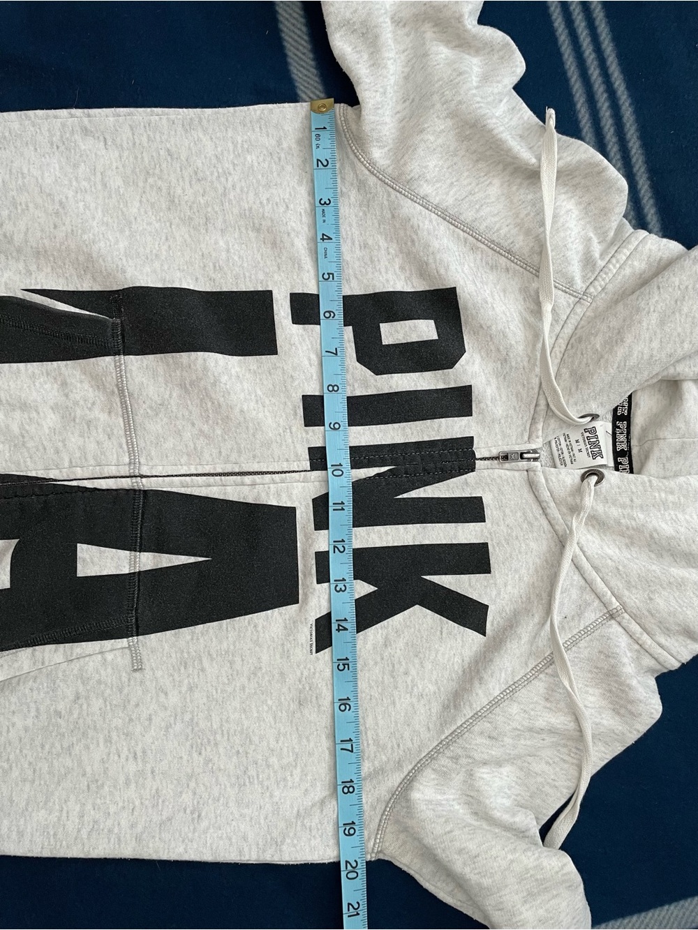 Pink VS Light Gray Hoodie with Sequins Palm Tree Full Front Zip Excellent Shape - Picture 7 of 10